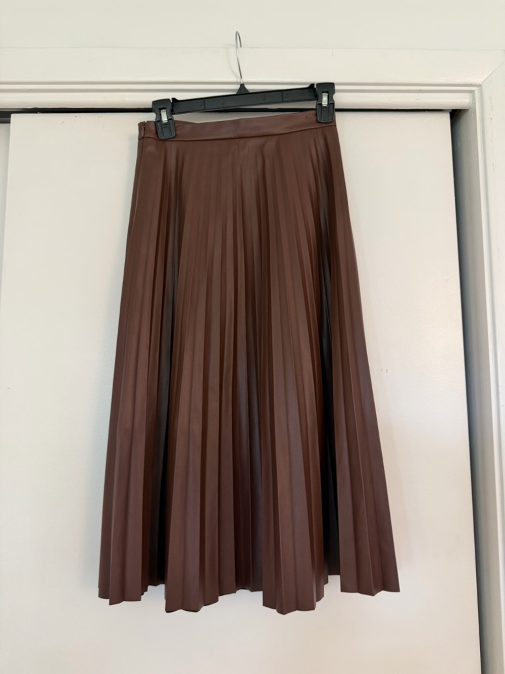 bagatelle Brown Pleated Faux Leather Midi Skirt